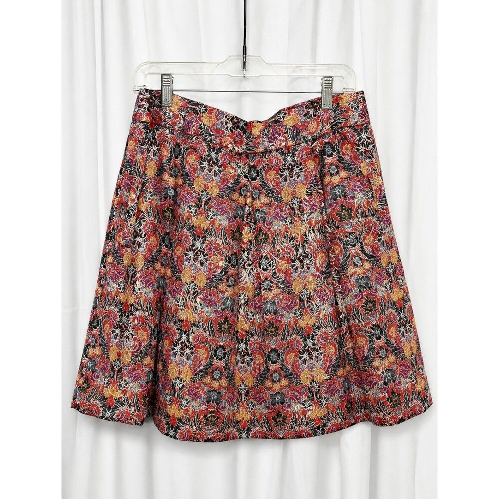 Maeve Anthropologie Rosia Floral Metallic Lurex Pleated Jacquard A-Line Skirt